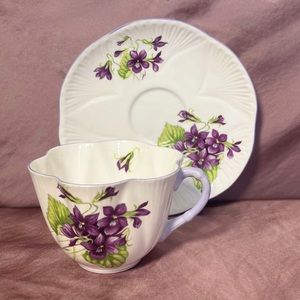 Shelley Violets Fine Bone China Tea Cup And Saucer